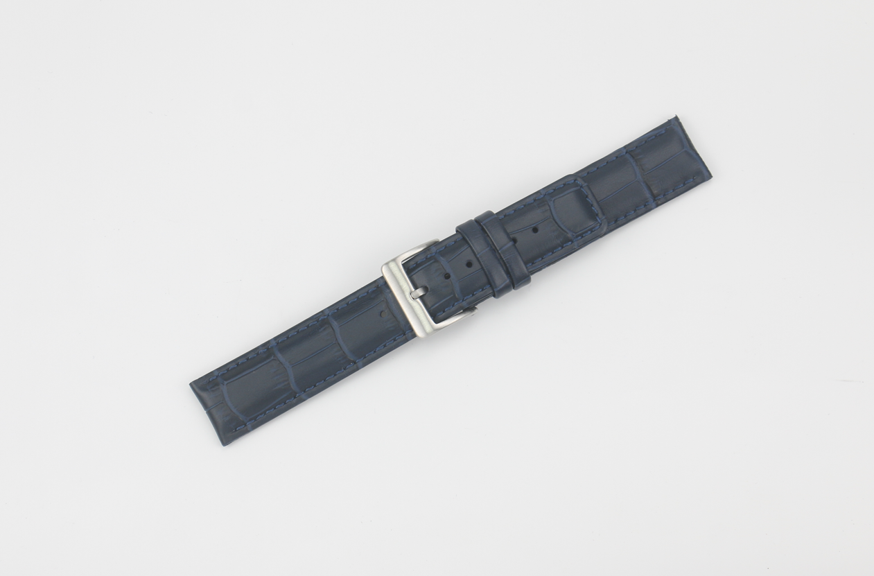 Dark Blue Genuine Leather Strap With Bamboo Grain